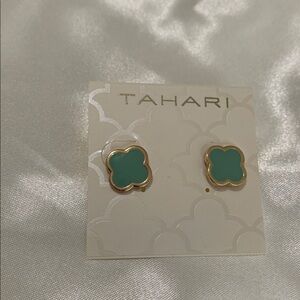 Tahari Gold and Teal Clover Earrings